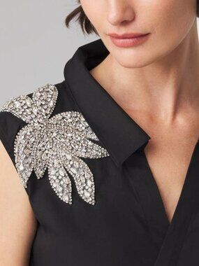 nwt WHITE HOUSE BLACK MARKET EMBELLISHE SURPLICE POPLIN TOP 0